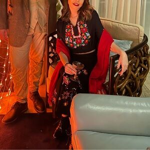 Floral Embroidered Black top and skirt  - traditional Mexican skirt and top